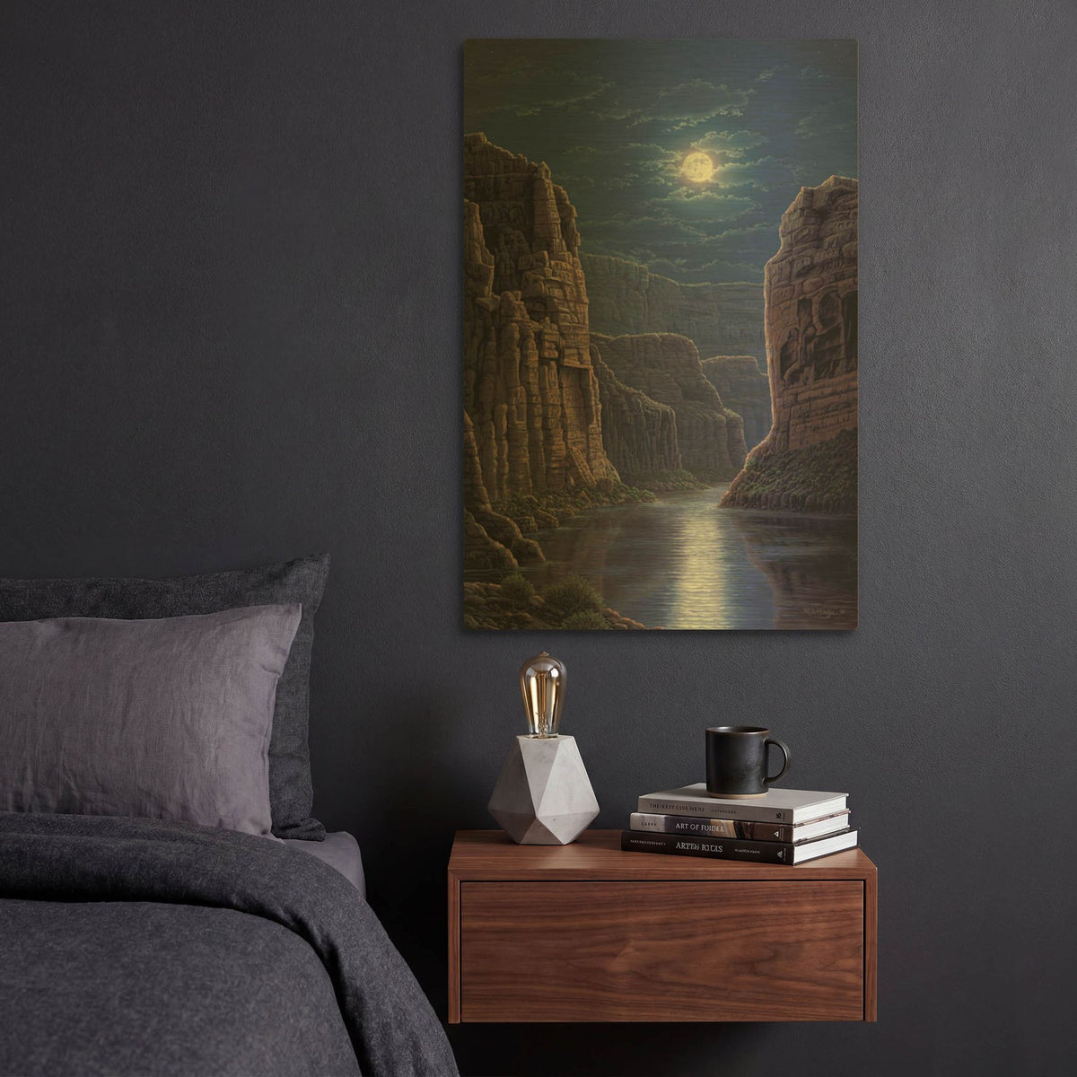 'Moonlit Pass' By R. Hed Gold Metal Wall Art