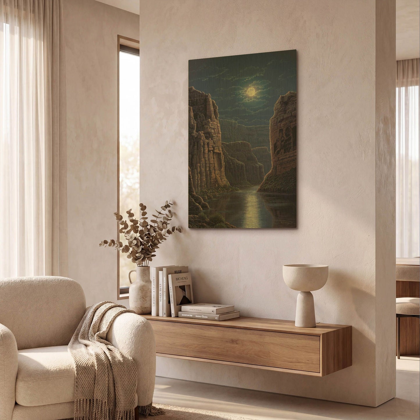 'Moonlit Pass' By R. Hed Gold Metal Wall Art