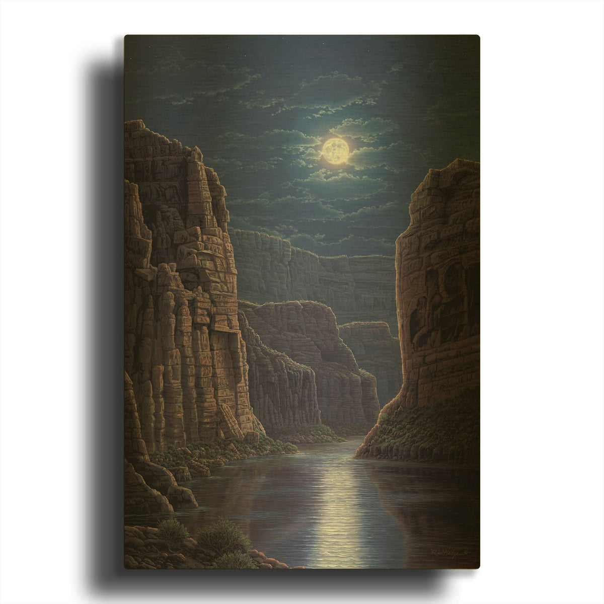 'Moonlit Pass' By R. Hed Gold Metal Wall Art