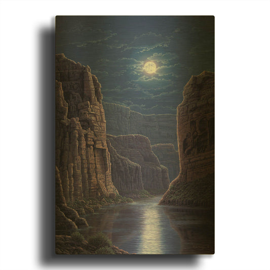 'Moonlit Pass' By R. Hed Gold Metal Wall Art