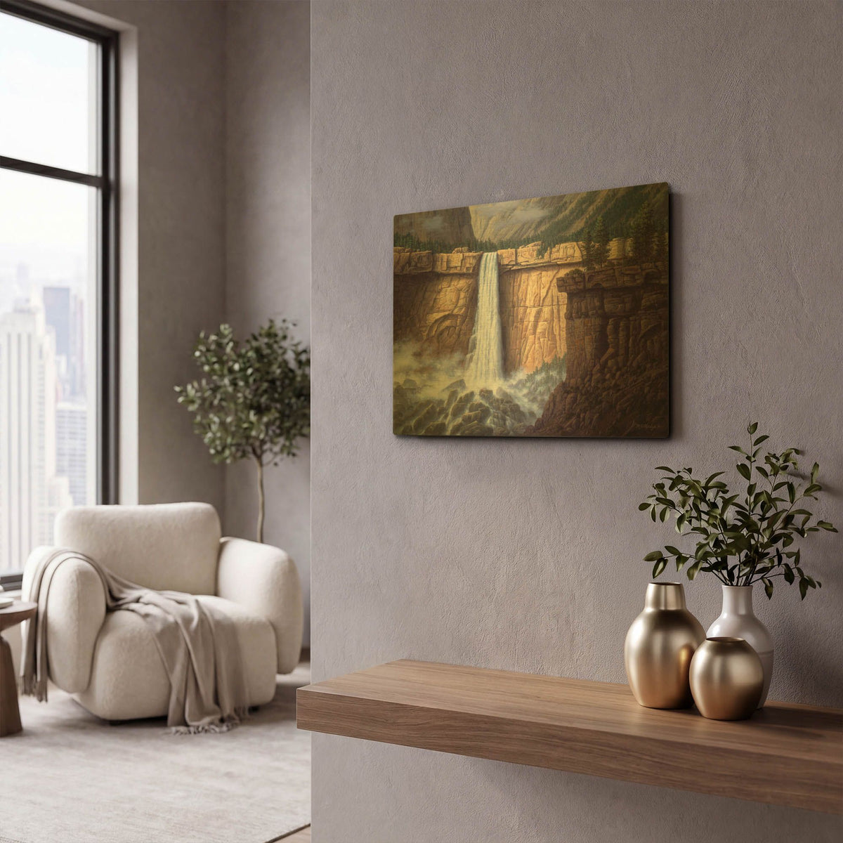 'Canyon Cascade' By R. Hed Gold Metal Wall Art