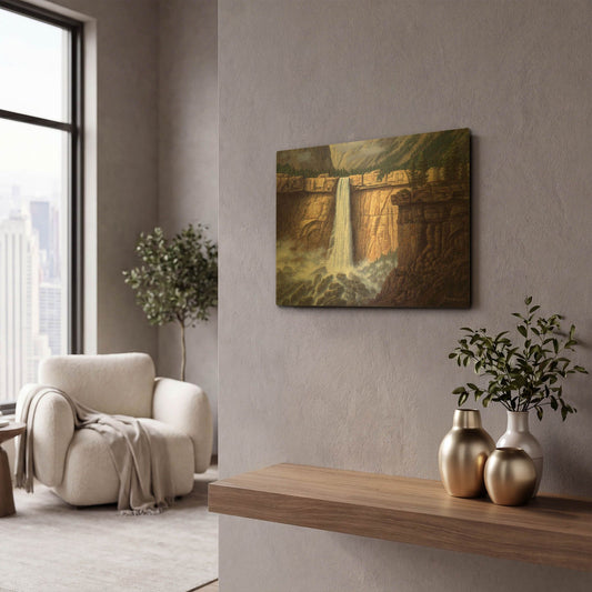 'Canyon Cascade' By R. Hed Gold Metal Wall Art