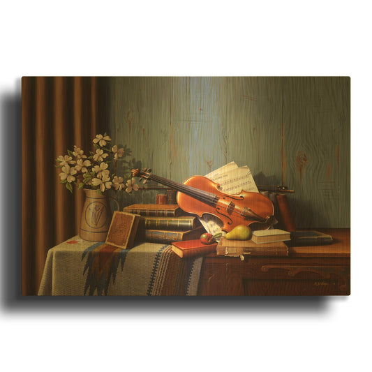 'The New Violin' By R. Hed Gold Metal Wall Art