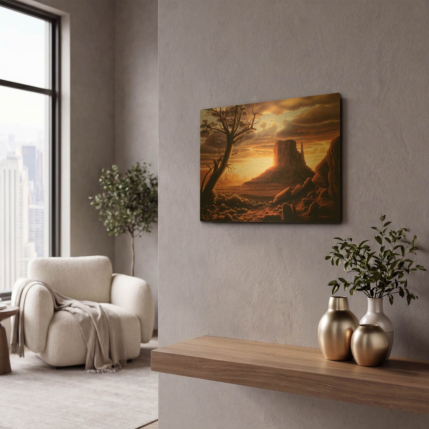 'The Southwest Sun' By R. Hed Gold Metal Wall Art