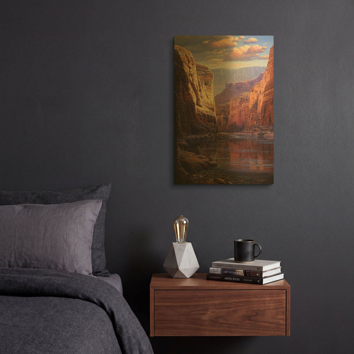 'River Through The Past' By R. Hed Gold Metal Wall Art