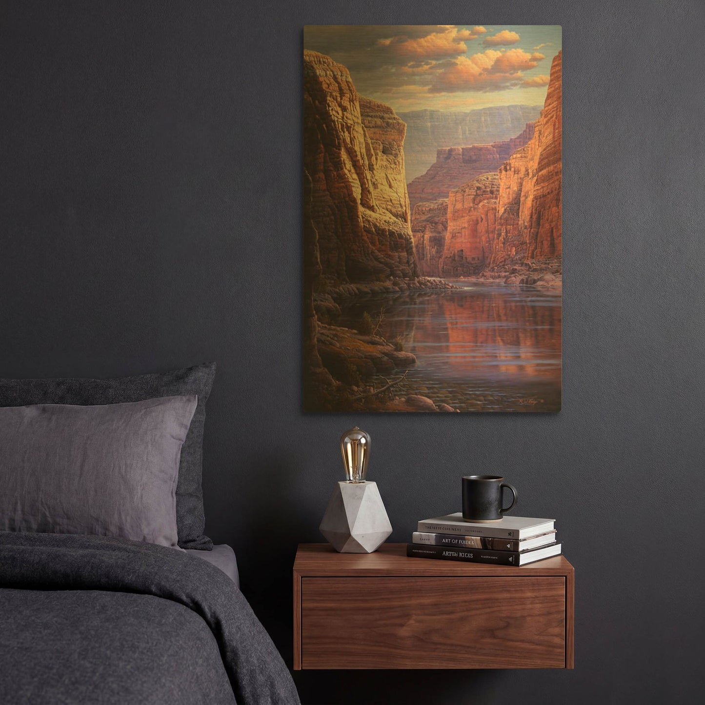 'River Through The Past' By R. Hed Gold Metal Wall Art