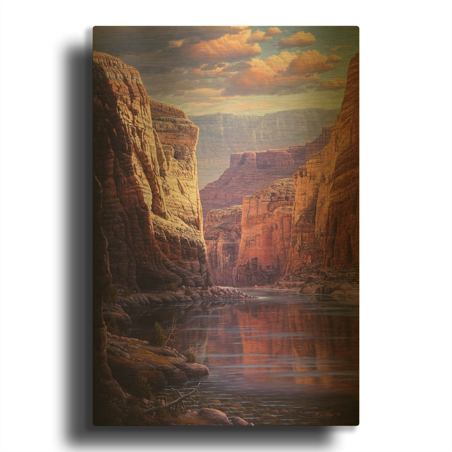 'River Through The Past' By R. Hed Gold Metal Wall Art