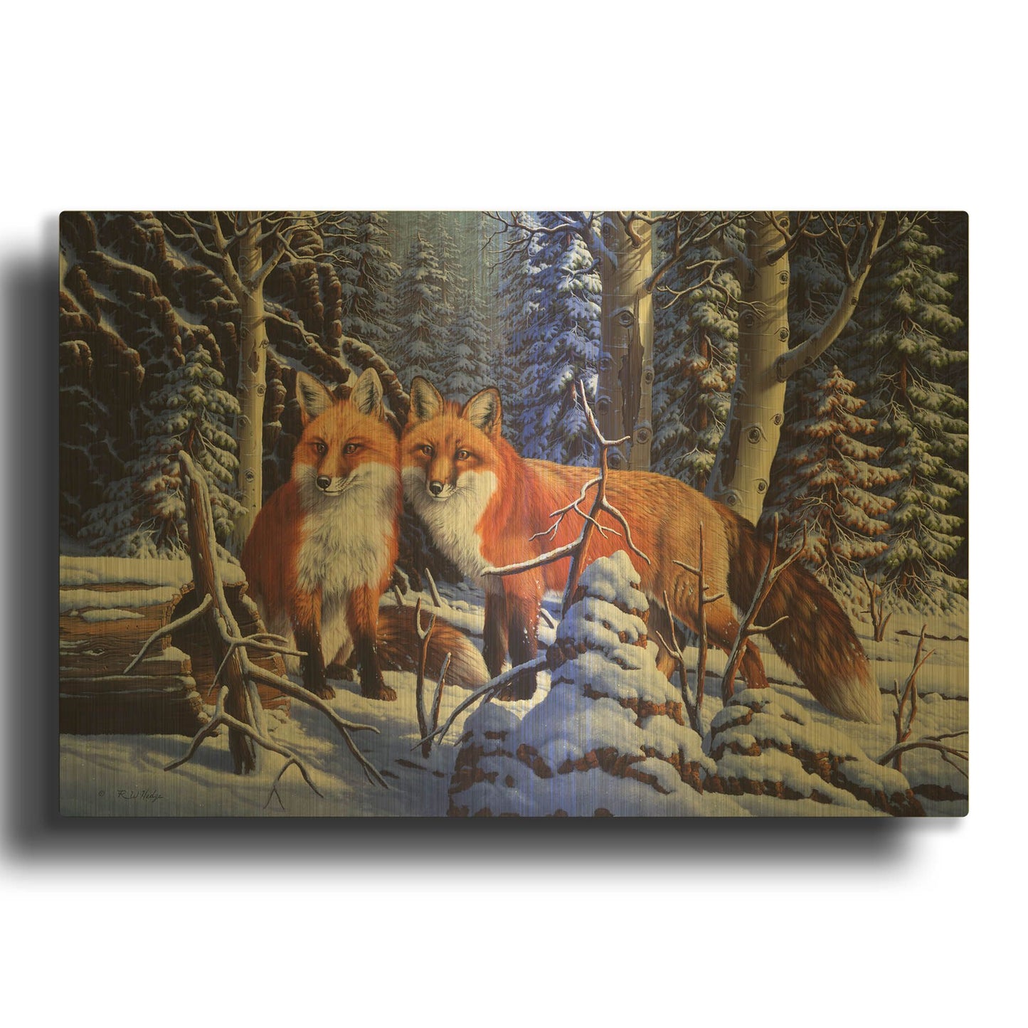 'Touch of Red' By R. Hed Gold Metal Wall Art