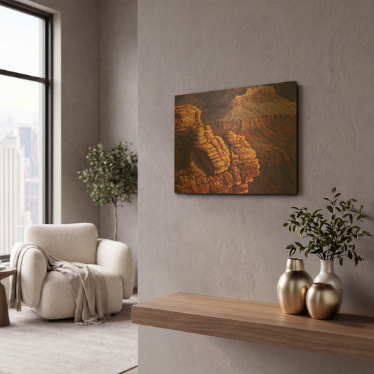 'Lofty Ledges' By R. Hed Gold Metal Wall Art