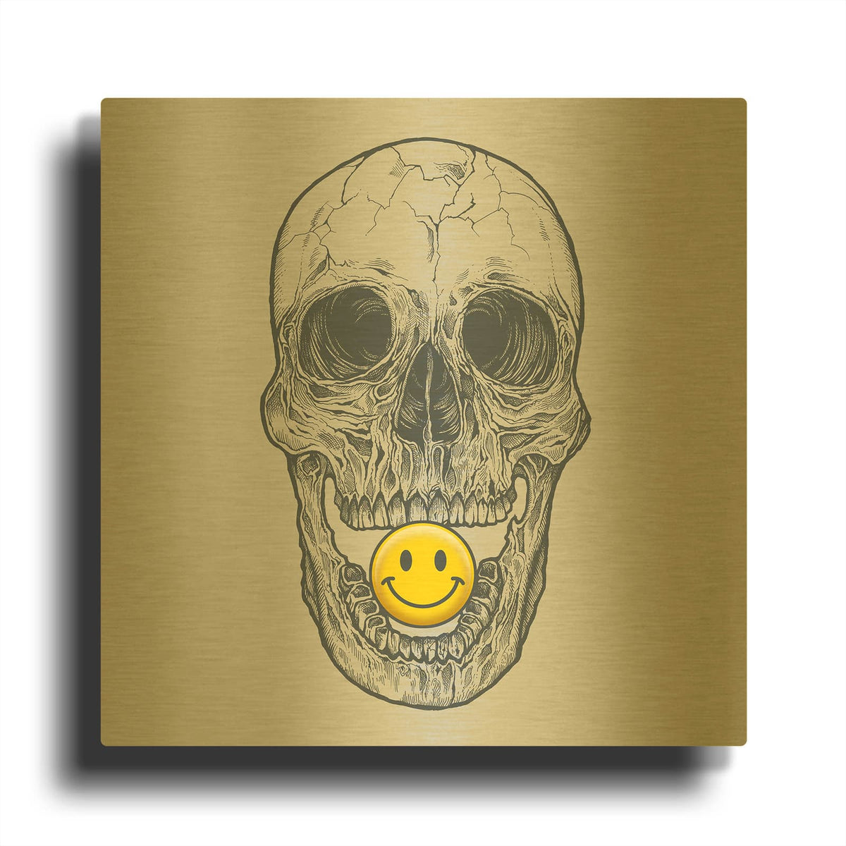 'Skull Have A Nice Day' By Rachel Caldwell Gold Metal Wall Art