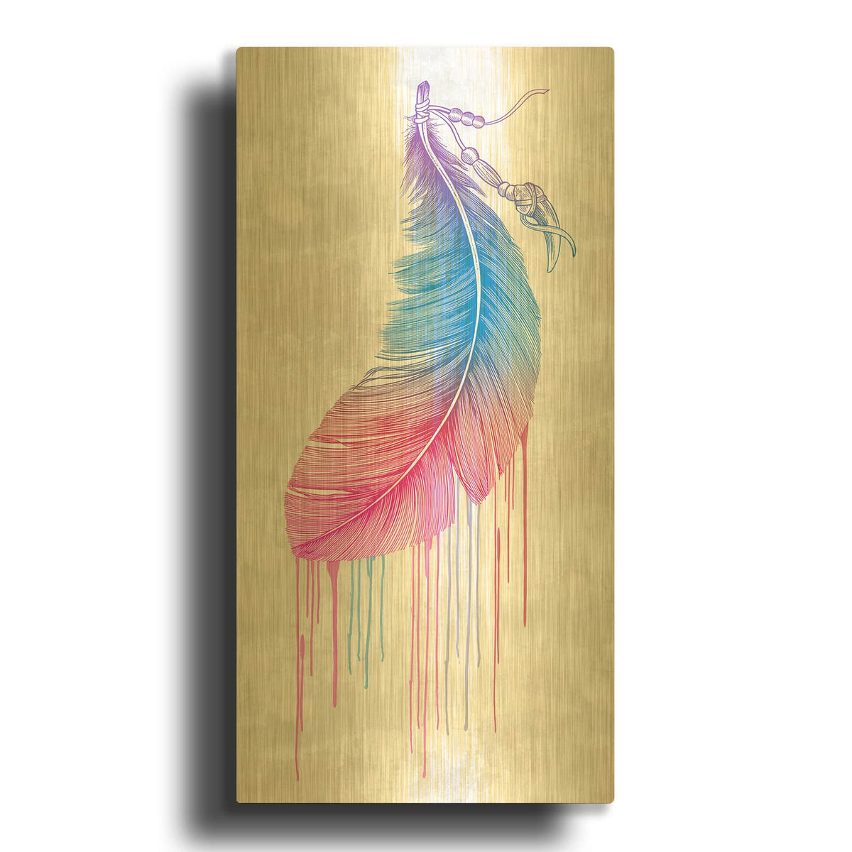 'Rainbow Feather' By Rachel Caldwell Gold Metal Wall Art