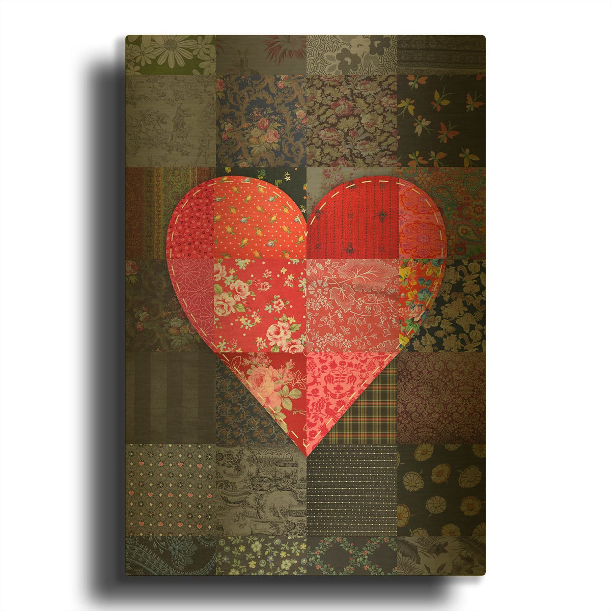 'Patch Heart Pink Gray' By Rachel Caldwell Gold Metal Wall Art