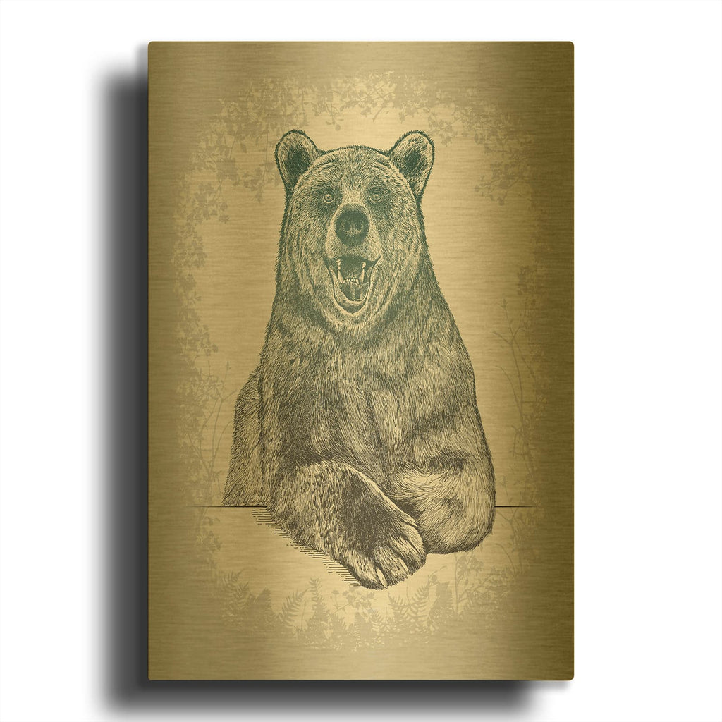 'Laughing Bear Etching' By Rachel Caldwell Gold Metal Wall Art