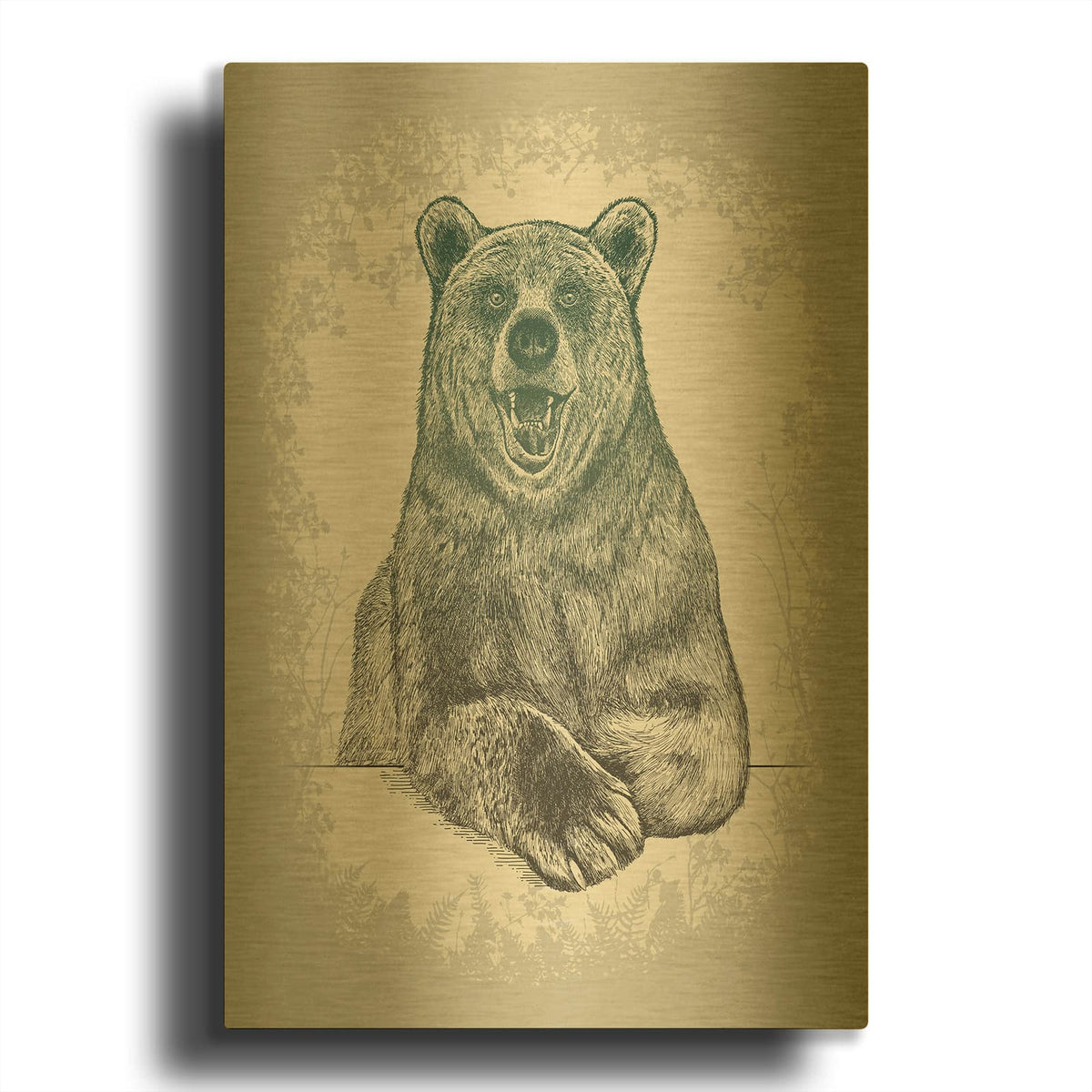 'Laughing Bear Etching' By Rachel Caldwell Gold Metal Wall Art