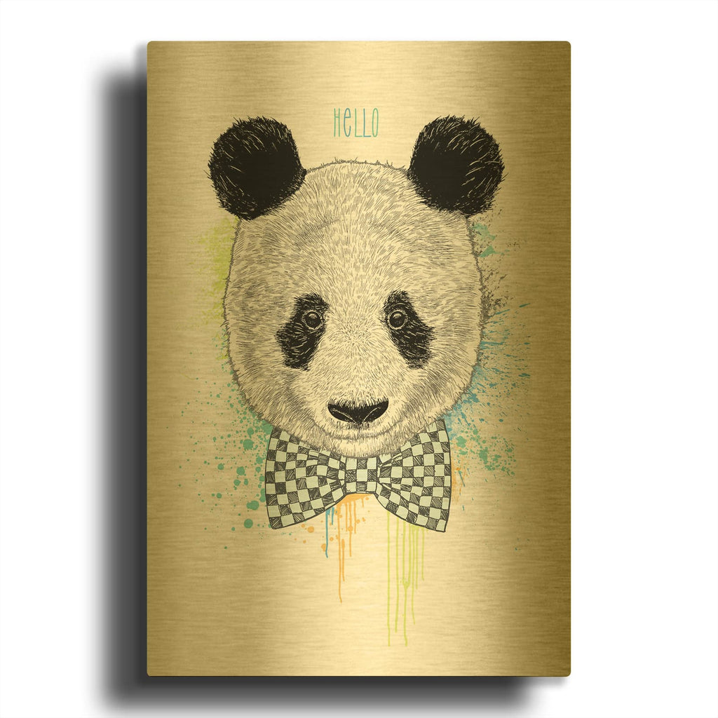 'Hello Panda' By Rachel Caldwell Gold Metal Wall Art