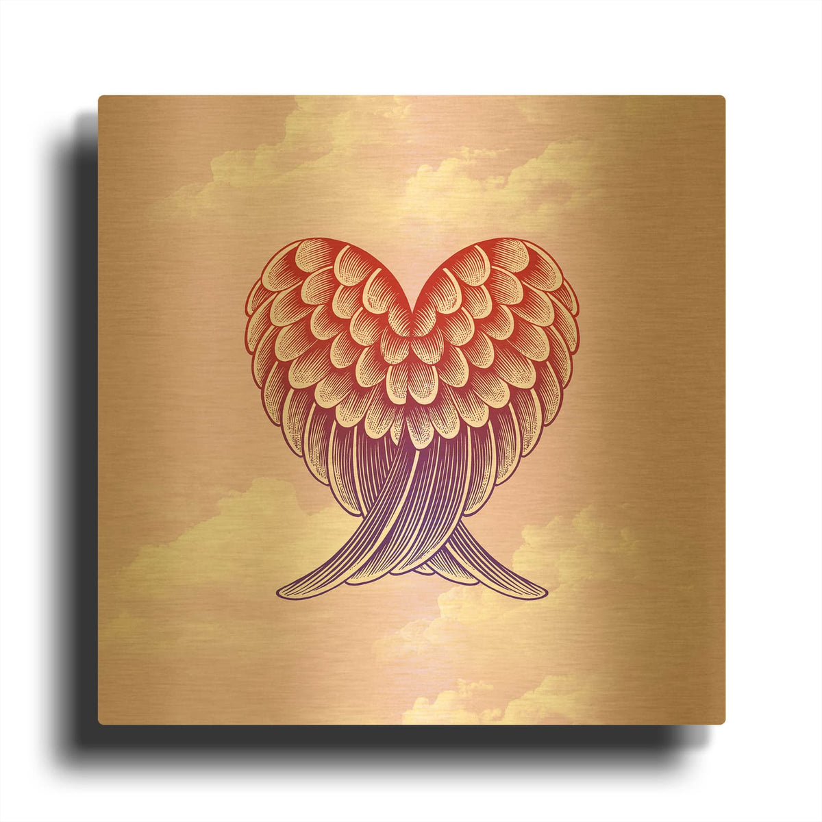 'Heart Wings Pink Sky' By Rachel Caldwell Gold Metal Wall Art