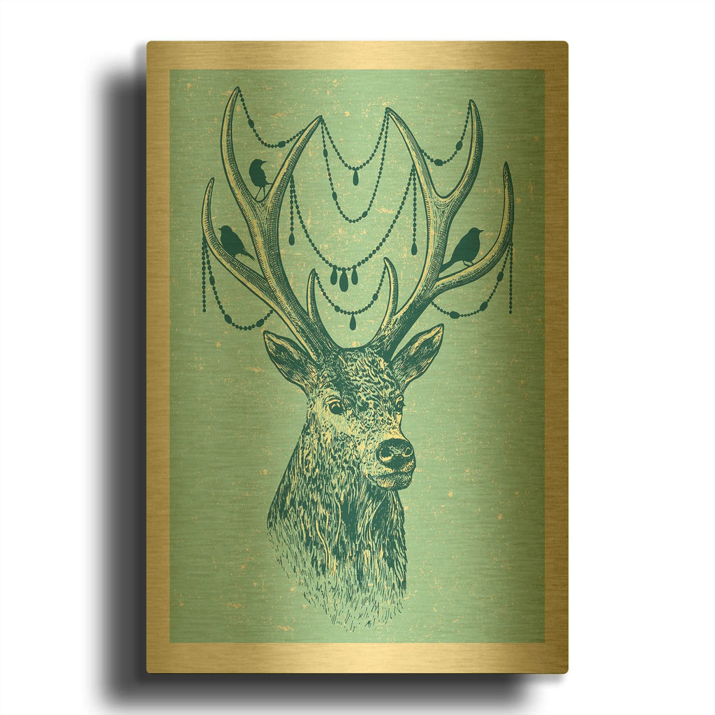 'Festive Reindeer' By Rachel Caldwell Gold Metal Wall Art