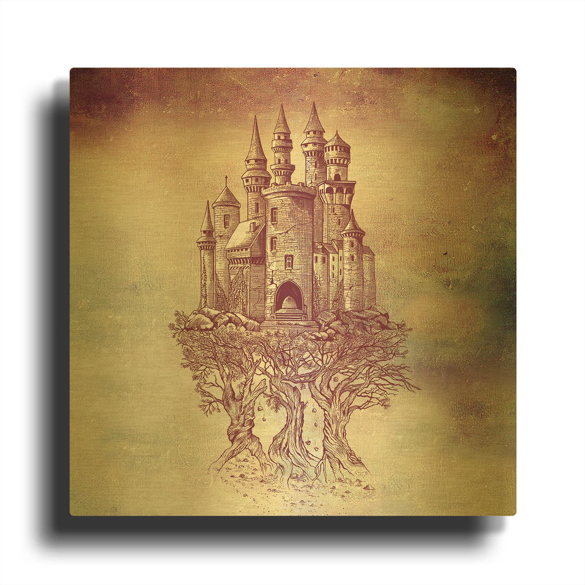 'Castle In Trees' By Rachel Caldwell Gold Metal Wall Art