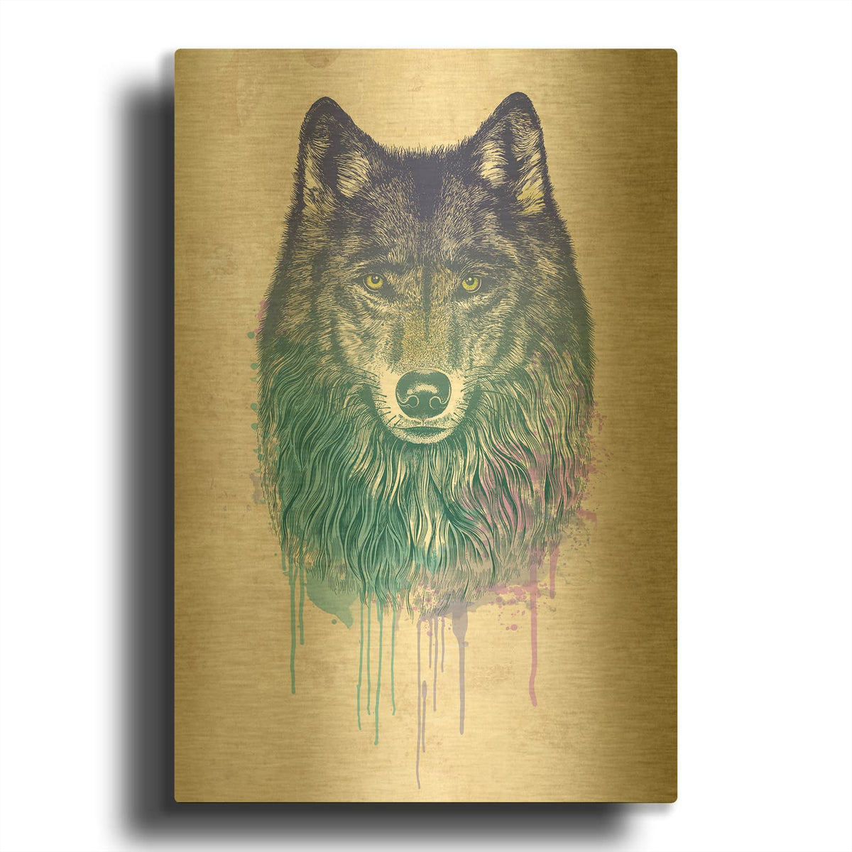 'Wolf Dream' By Rachel Caldwell Gold Metal Wall Art