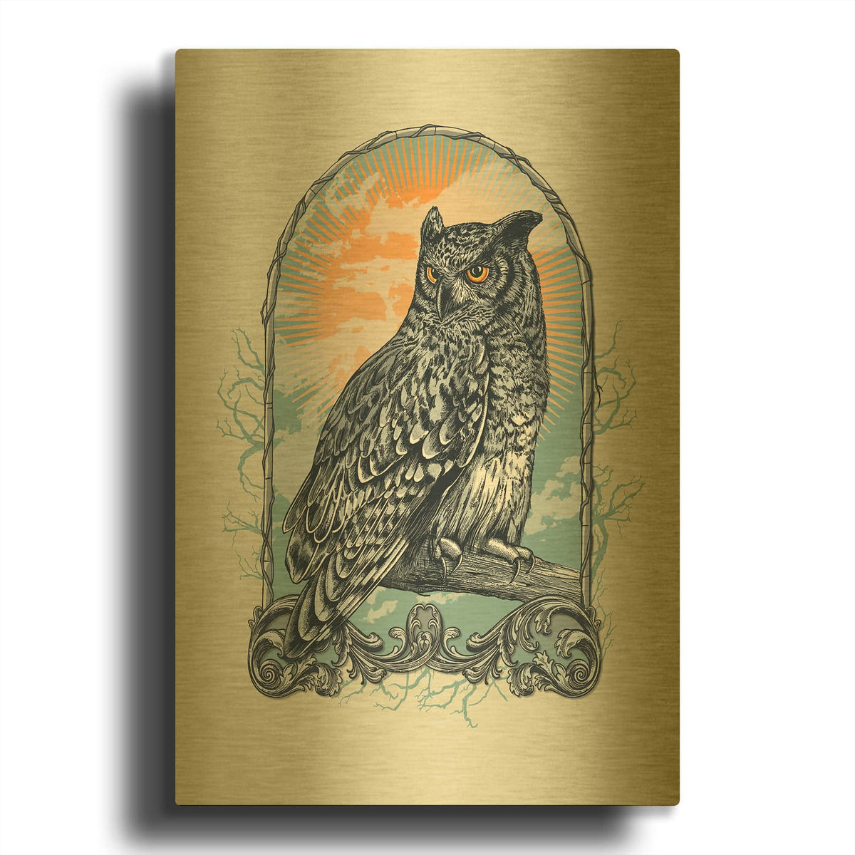 'Twilight Owl' By Rachel Caldwell Gold Metal Wall Art