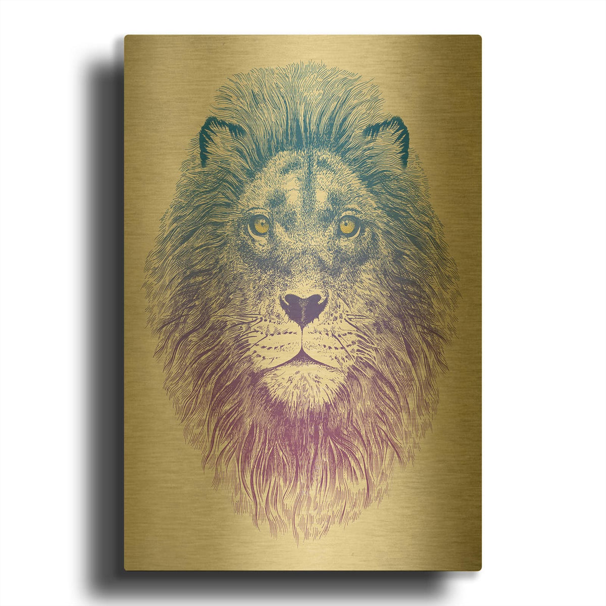 'Lion Face' By Rachel Caldwell Gold Metal Wall Art