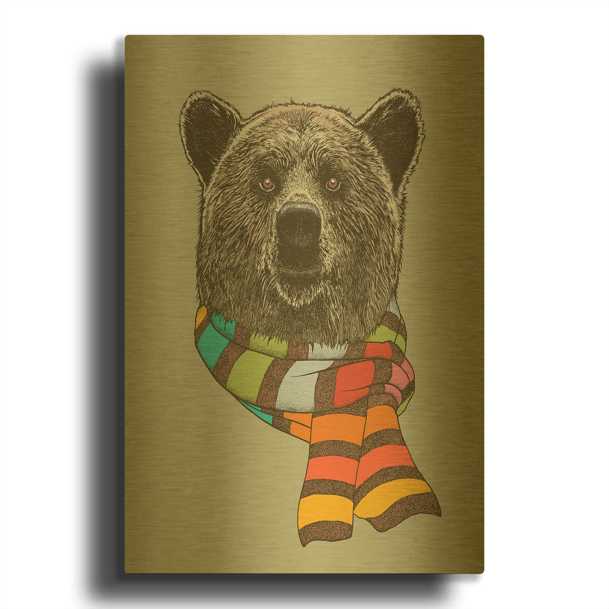 'Bear Scarf' By Rachel Caldwell Gold Metal Wall Art