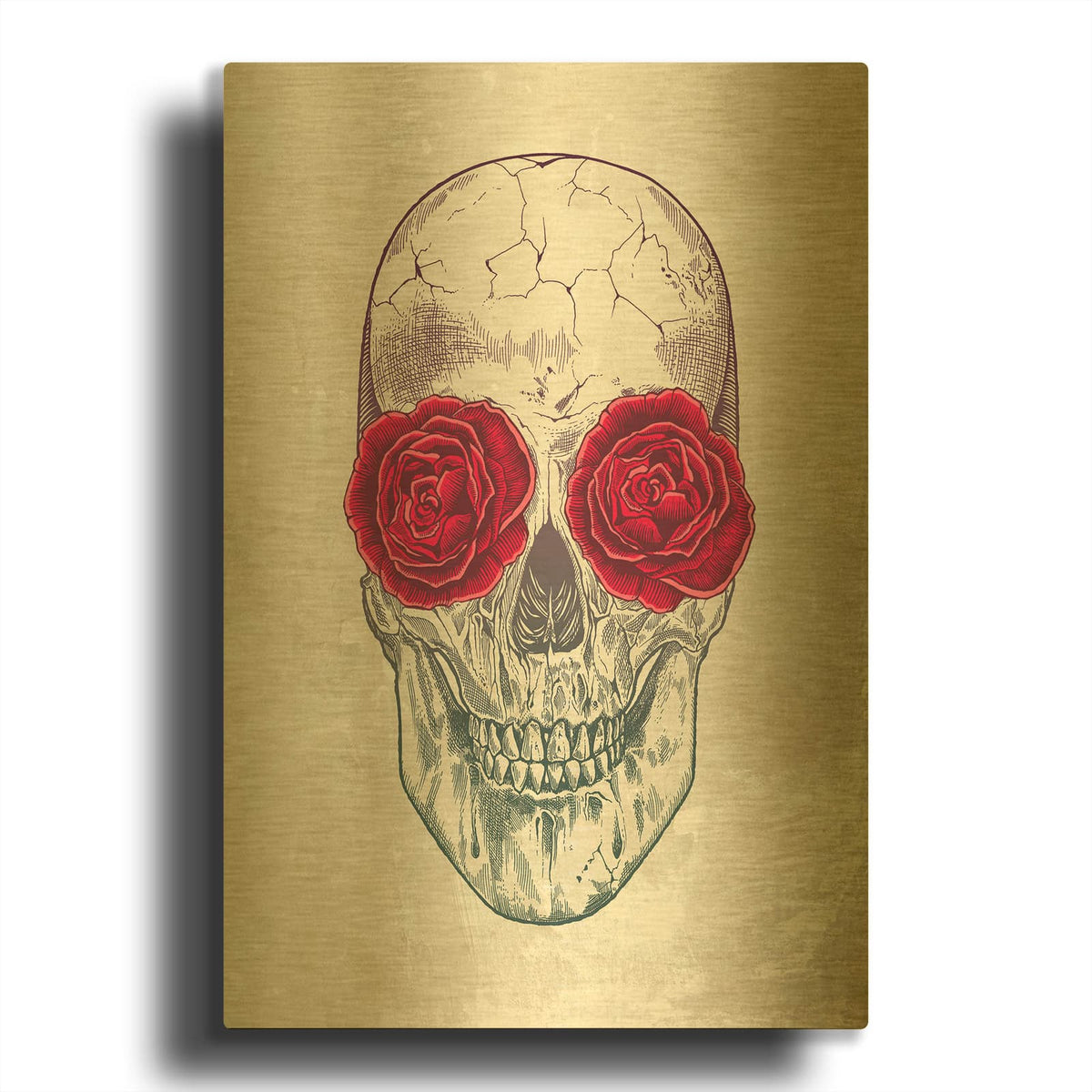 'Skull Roses' By Luxe Gold Metal Wall Art