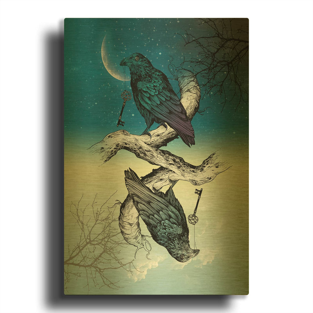 'Raven Night and Day' By Rachel Caldwell Gold Metal Wall Art