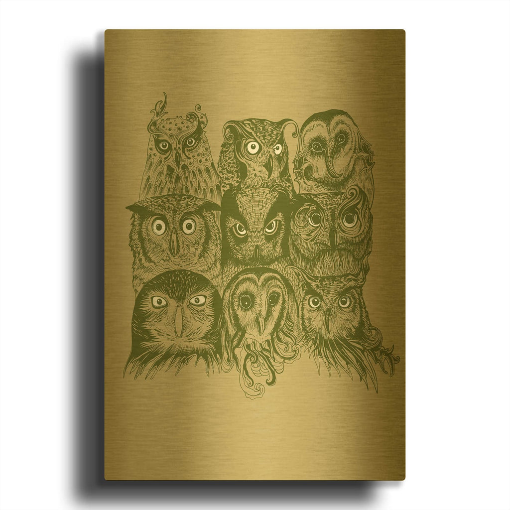 'Nine Owls' By Rachel Caldwell Gold Metal Wall Art