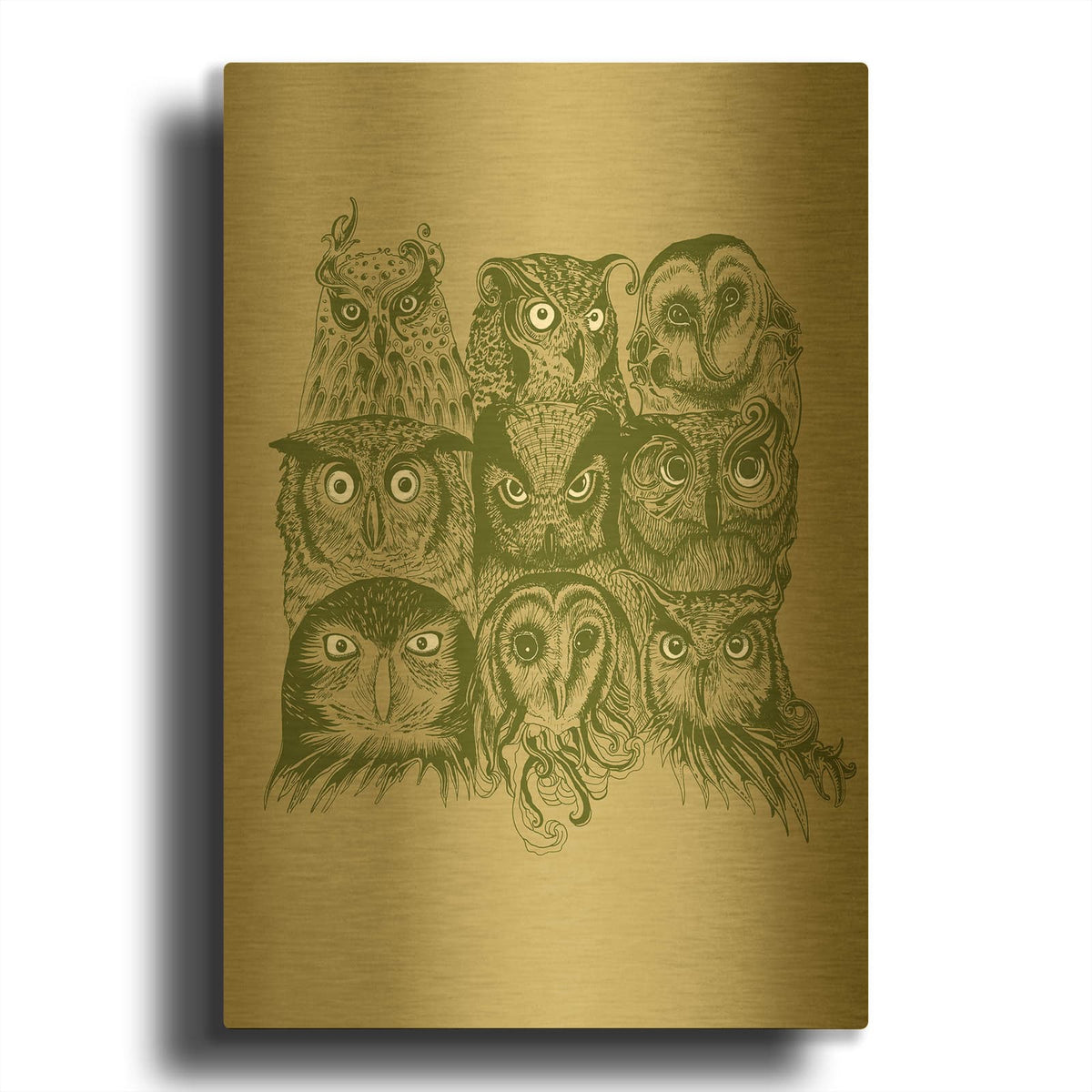 'Nine Owls' By Rachel Caldwell Gold Metal Wall Art