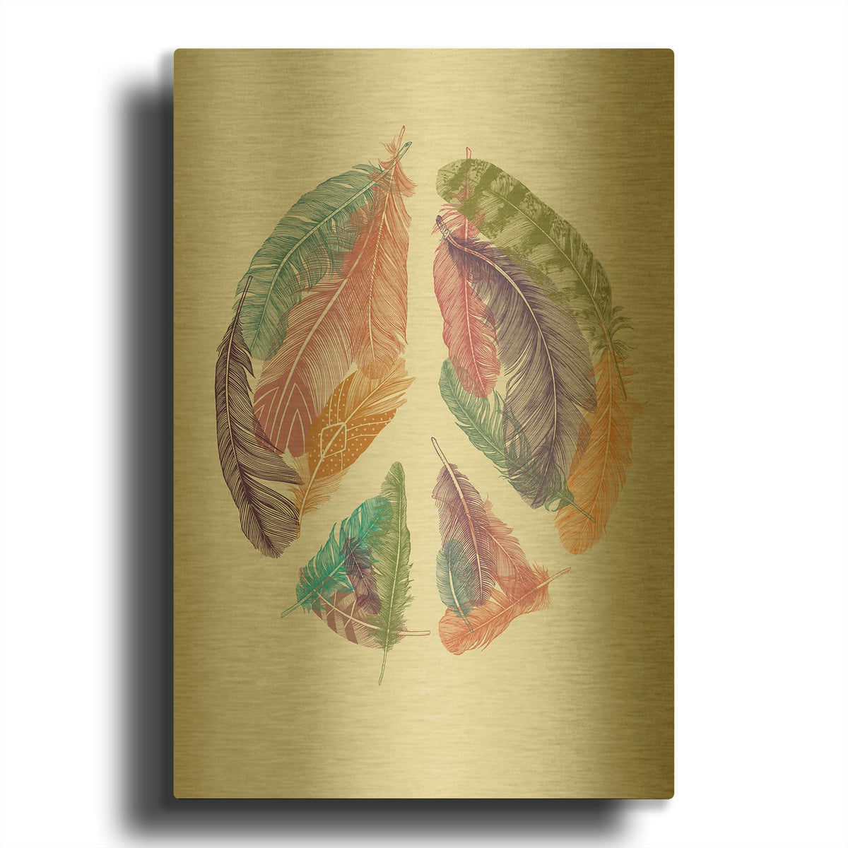 'Feathers For Peace' By Rachel Caldwell Gold Metal Wall Art