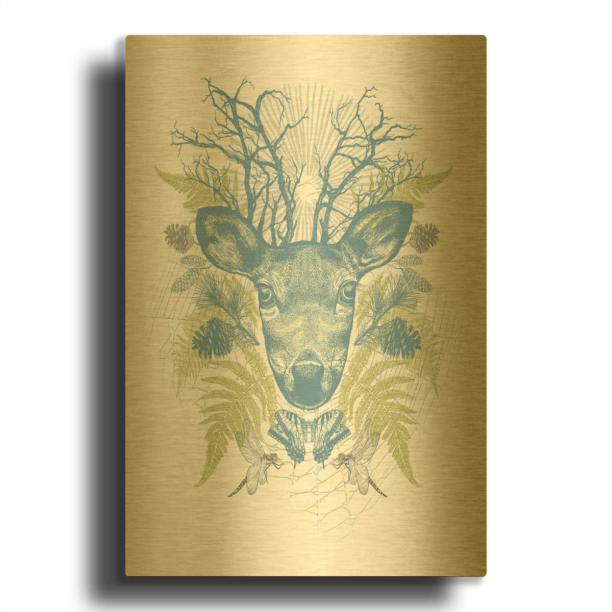 'Deer Adventure' By Rachel Caldwell Gold Metal Wall Art