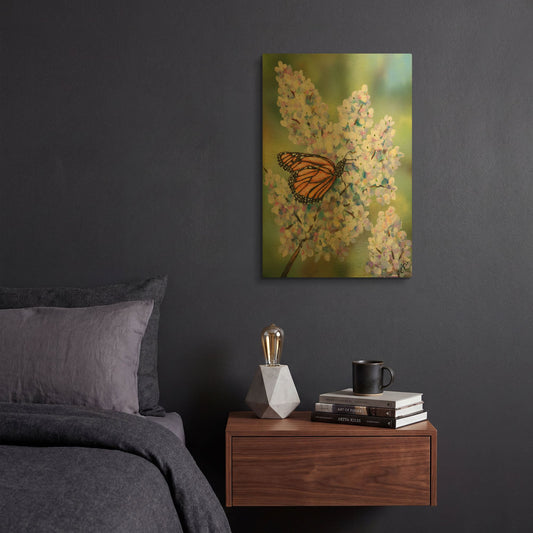 'Butterfly with Hydrangea' By Sarah Davis Gold Metal Wall Art