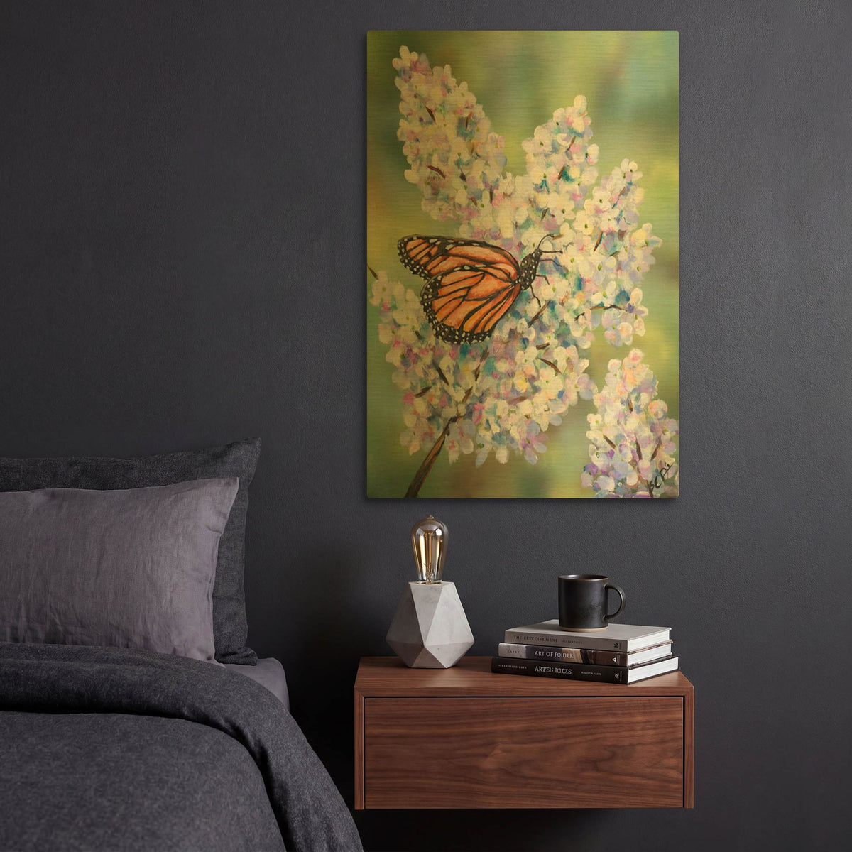 'Butterfly with Hydrangea' By Sarah Davis Gold Metal Wall Art