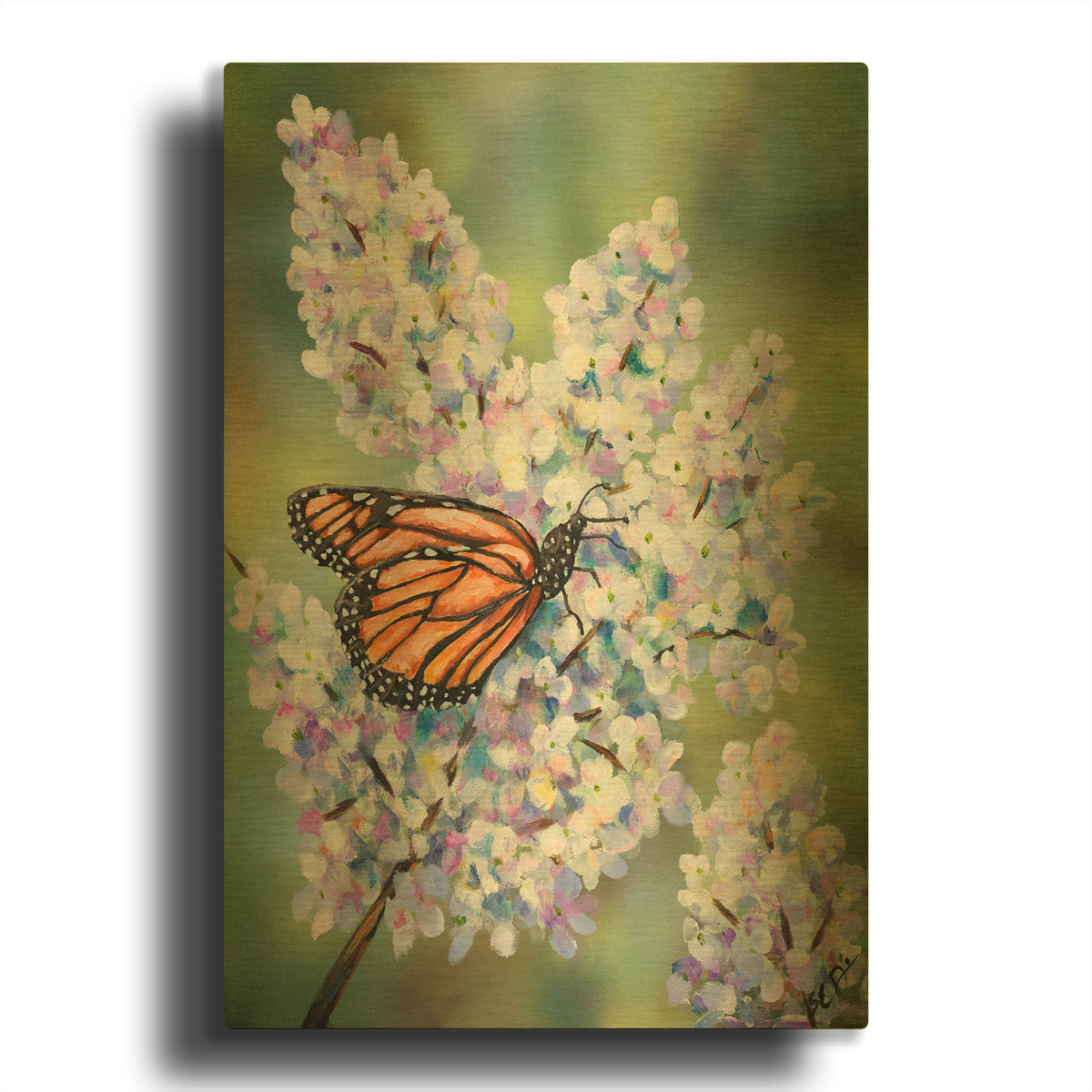 'Butterfly with Hydrangea' By Sarah Davis Gold Metal Wall Art
