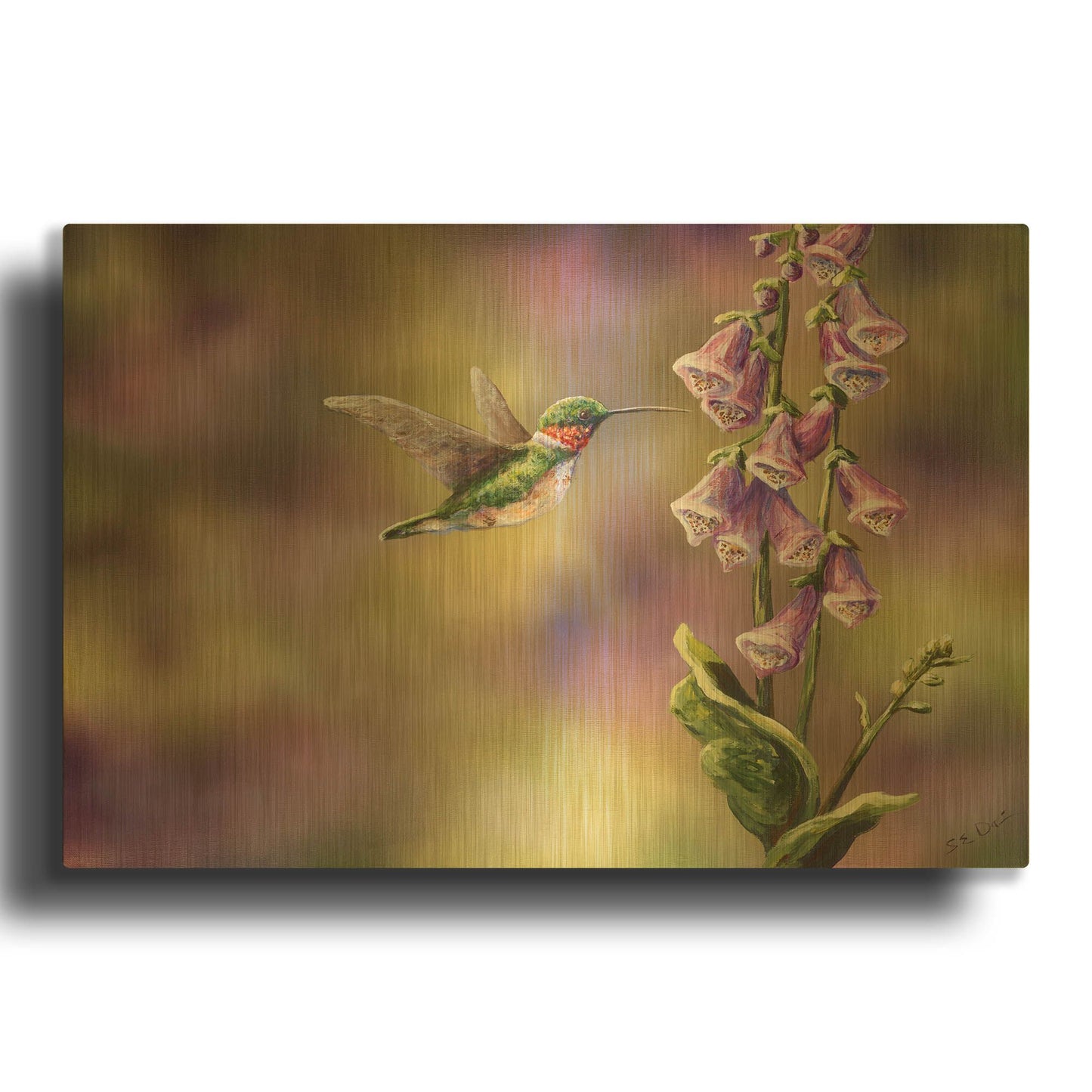 'Spring Hummingbird' By Sarah Davis Gold Metal Wall Art
