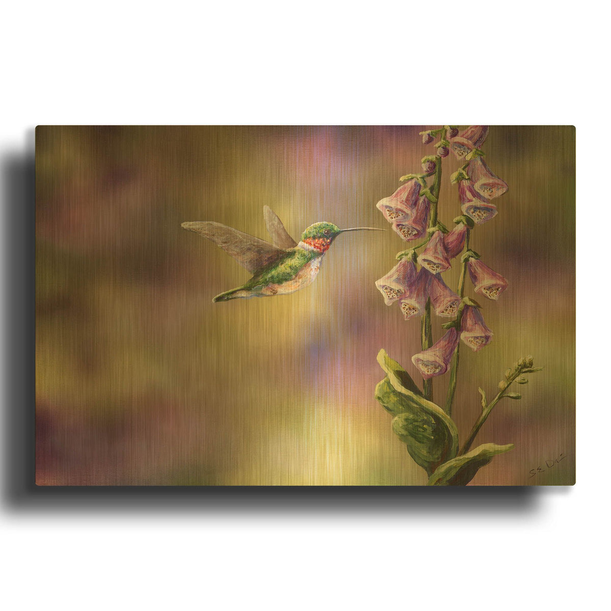 'Spring Hummingbird' By Sarah Davis Gold Metal Wall Art