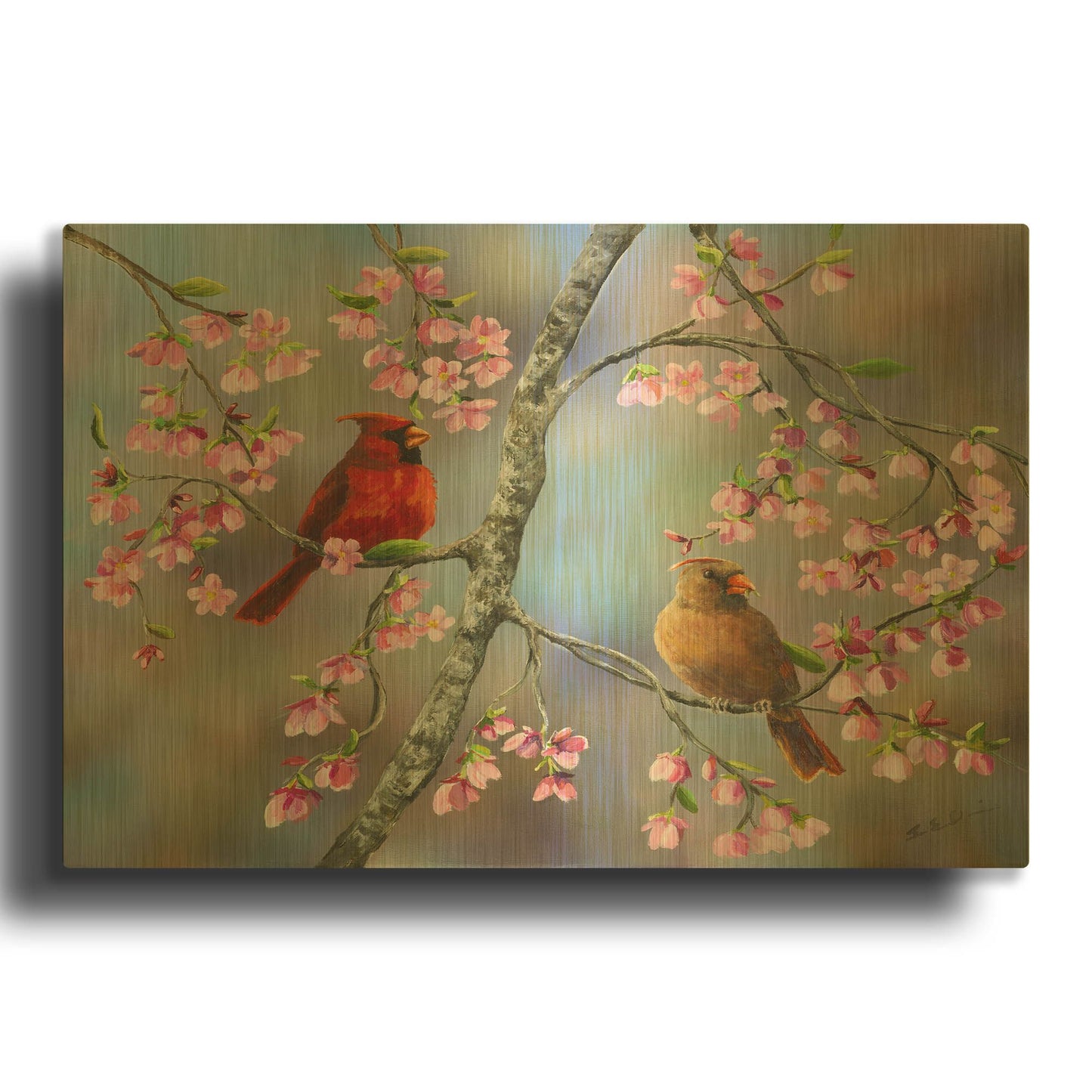 'Spring Cardinals' By Sarah Davis Gold Metal Wall Art
