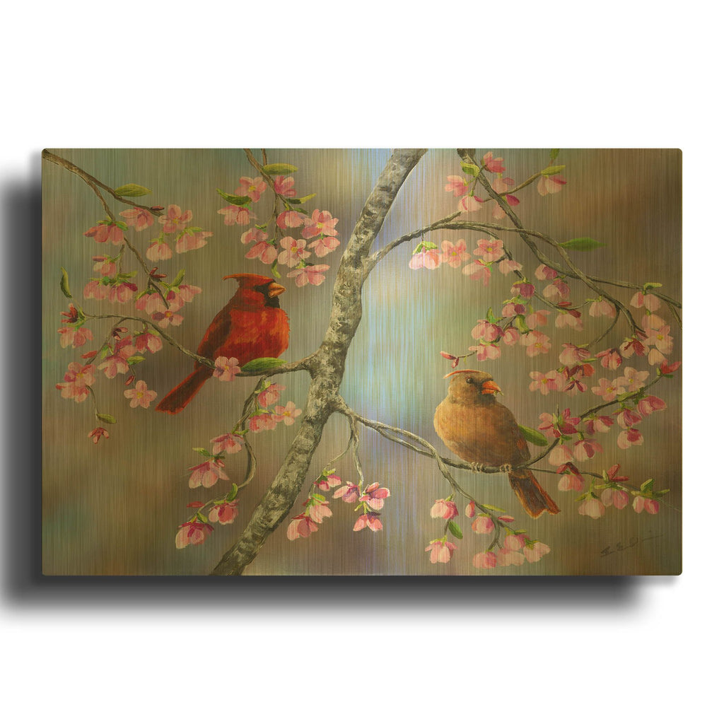 'Spring Cardinals' By Sarah Davis Gold Metal Wall Art
