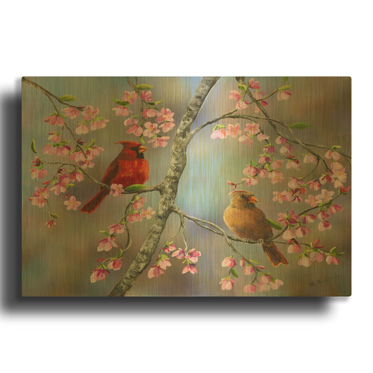 'Spring Cardinals' By Sarah Davis Gold Metal Wall Art