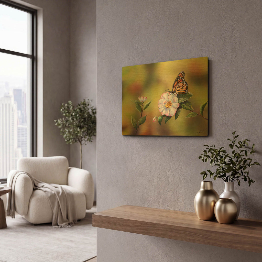 'Monarch With Camellia' By Sarah Davis Gold Metal Wall Art