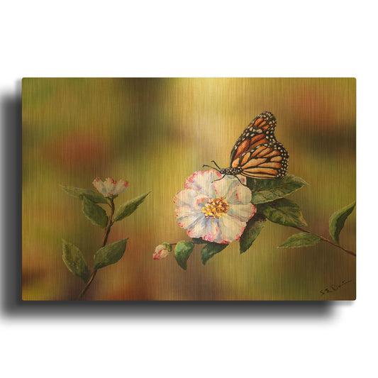 'Monarch With Camellia' By Sarah Davis Gold Metal Wall Art