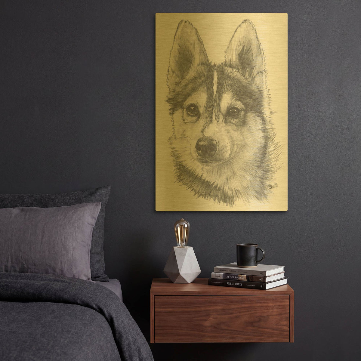 'Alaskan Klee Kai' By Barbara Keith Gold Metal Wall Art