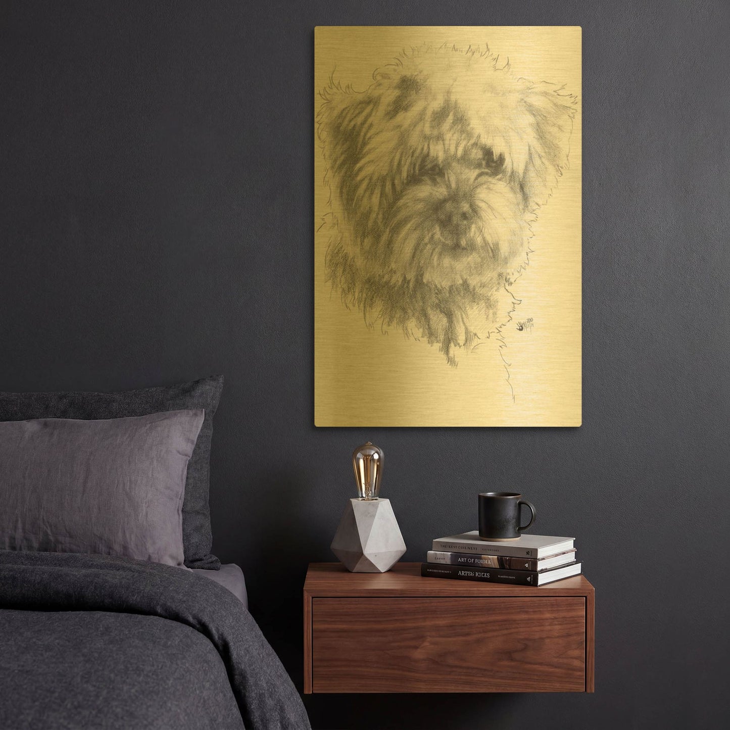 'Maltipoo' By Barbara Keith Gold Metal Wall Art