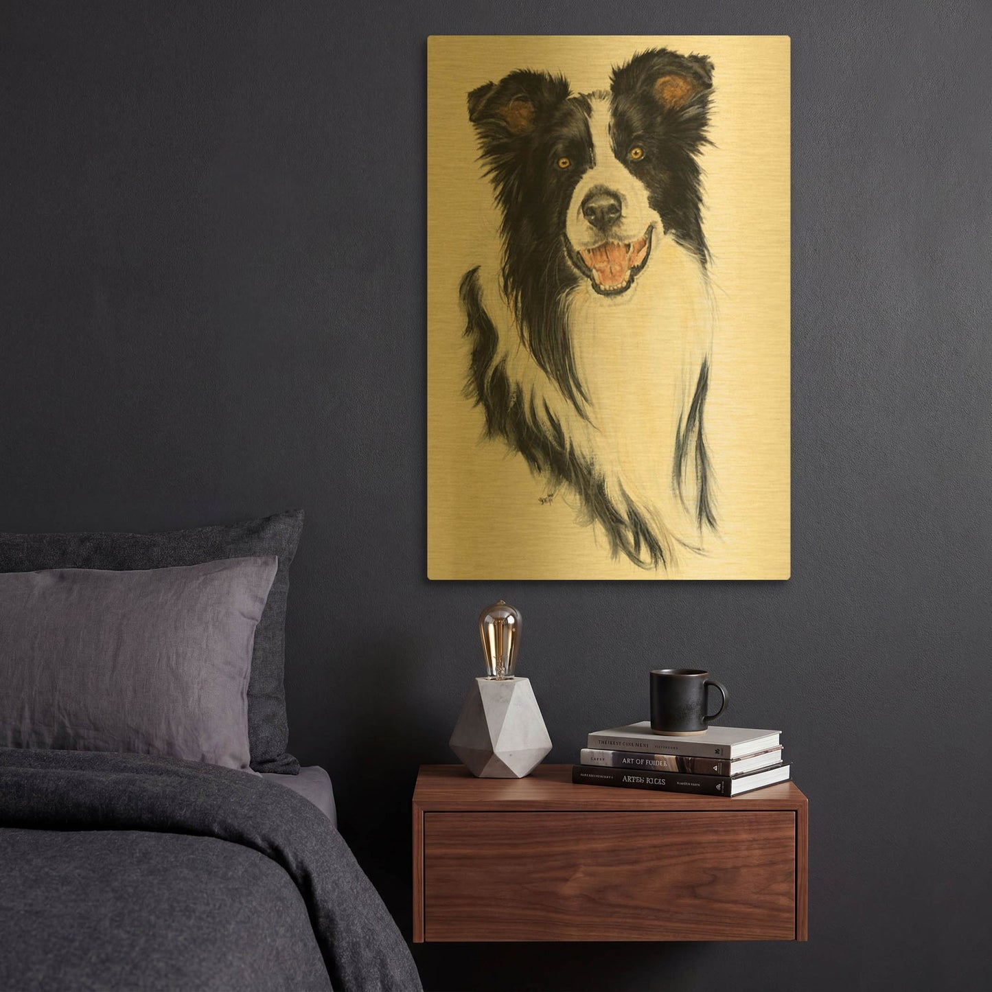 'Border Collie' By Barbara Keith Gold Metal Wall Art