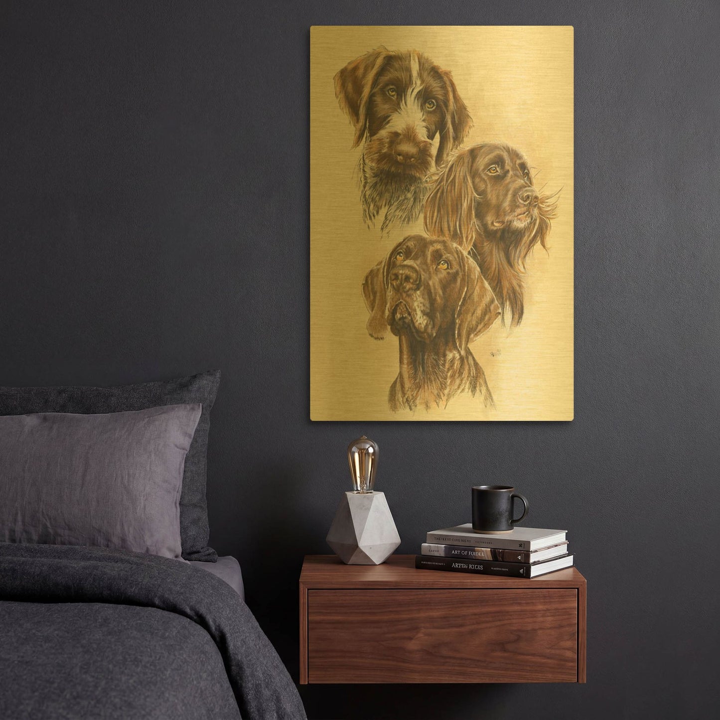 'German Pointers' By Barbara Keith Gold Metal Wall Art