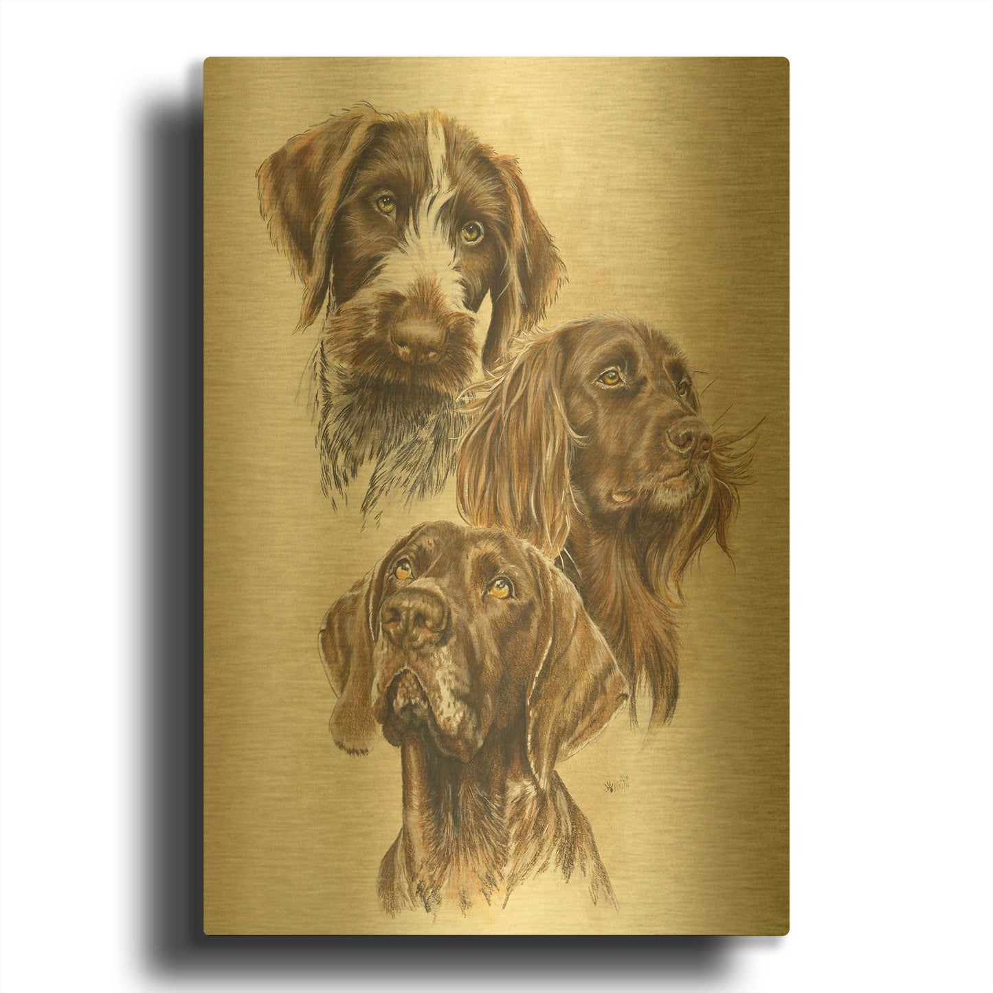 'German Pointers' By Barbara Keith Gold Metal Wall Art