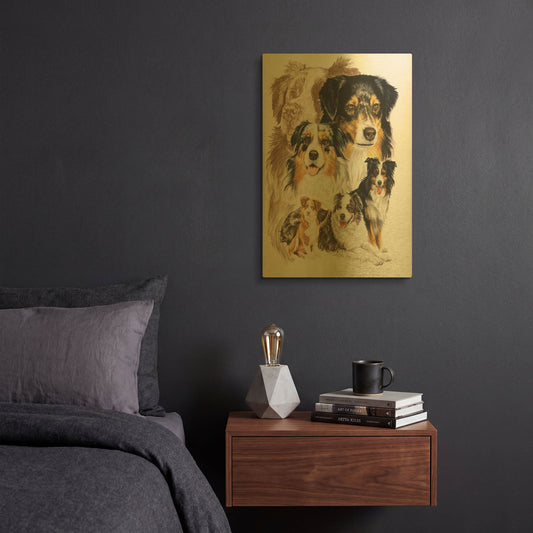 'Australian Shepherds' By Barbara Keith Gold Metal Wall Art