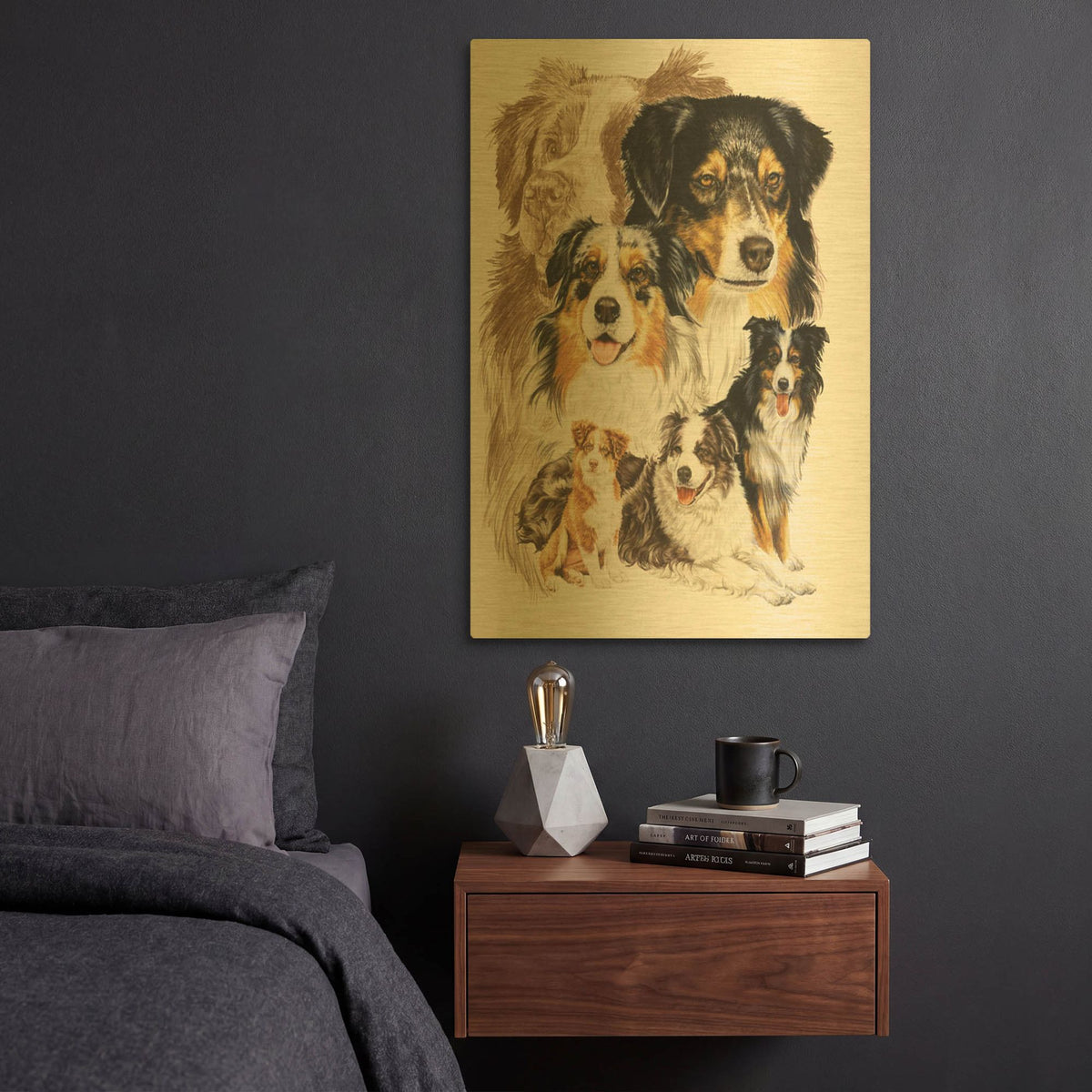 'Australian Shepherds' By Barbara Keith Gold Metal Wall Art
