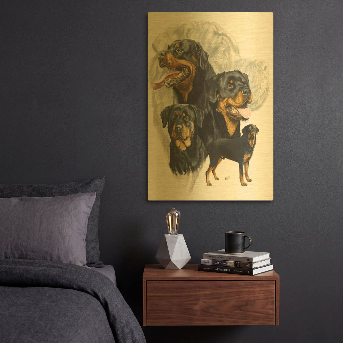 'Rottweiler' By Barbara Keith Gold Metal Wall Art